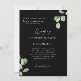 Invitación Boda negro y blanco ambos padres eucalipto
