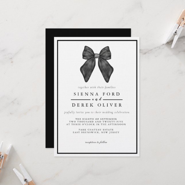Invitación Boda negro y blanco clásico de la cinta de opcione (Anverso/Reverso In Situ)