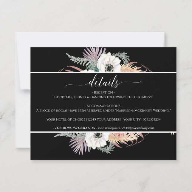 Invitación Boda negro y blanco de pampas floral (Anverso)
