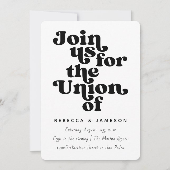 Invitación Boda negro y blanco de Retro Union (Anverso)