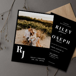 Invitación boda negro y blanco negrita minimalista