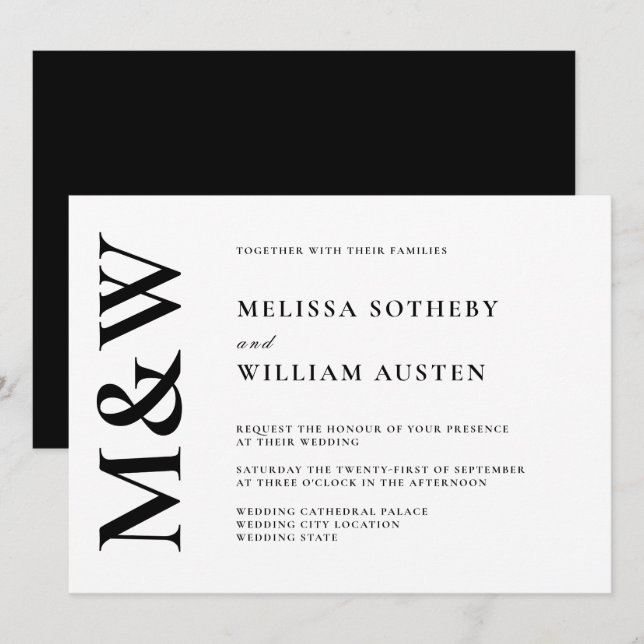 Invitación Boda negro y blanco negrita moderno (Anverso / Reverso)