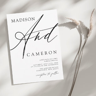 Invitación Boda negro y blanco negrita "Y" caligrafía