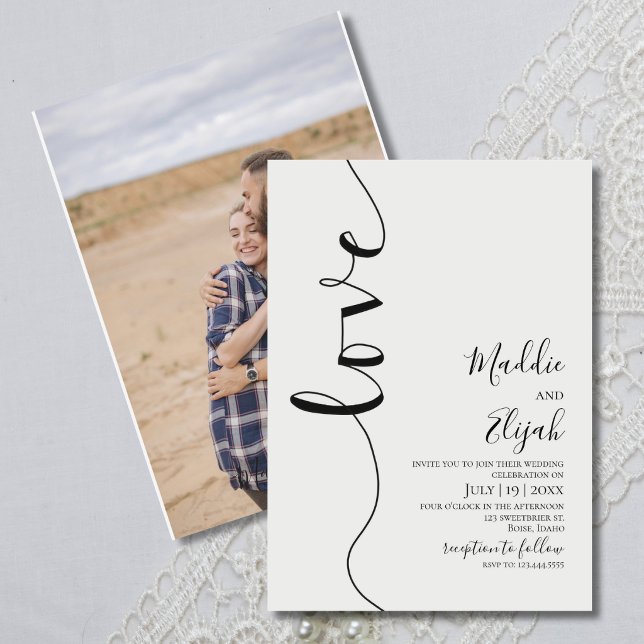 Invitación Boda, negro y blanco simple, tipografía, letra, (Subido por el creador)