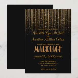 Invitación Boda negro y ducha con estrella de cobre de oro
