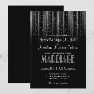 Invitación Boda negro y ducha de lluvia con estrella plateada