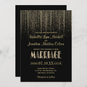 Invitación Boda negro y ducha de lluvia Gold Star