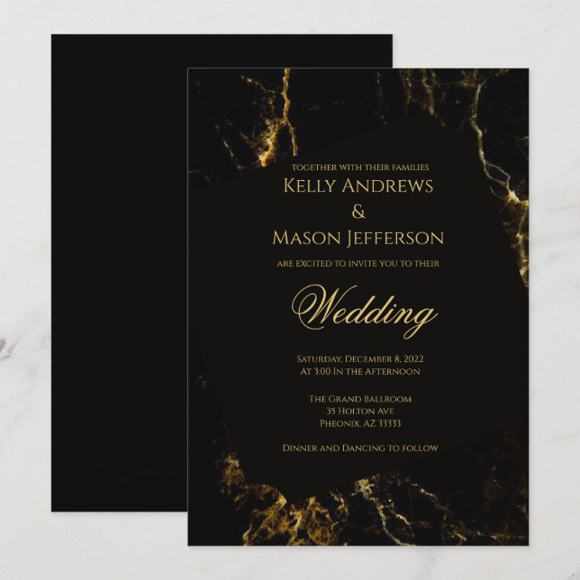 Invitación Boda negro y oro (Anverso / Reverso)