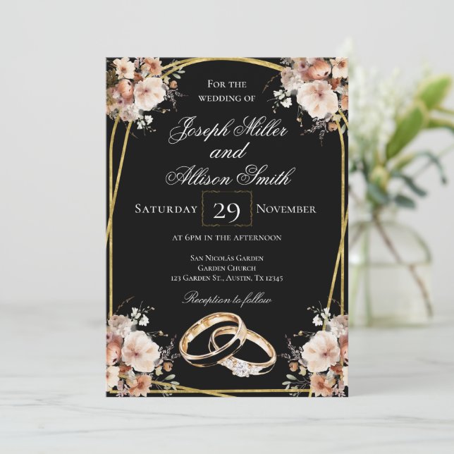 Invitación Boda negro y oro (Anverso de pie)