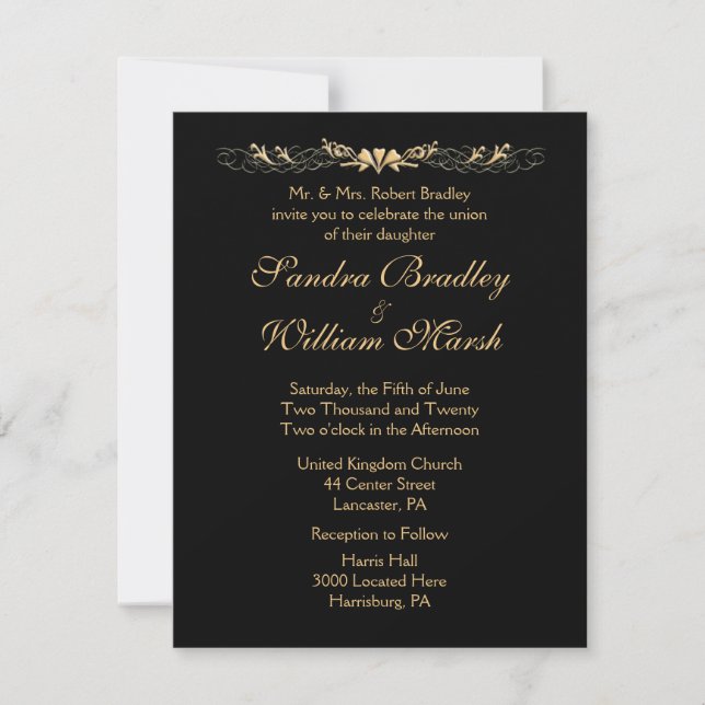 Invitación Boda negro y oro (Anverso)