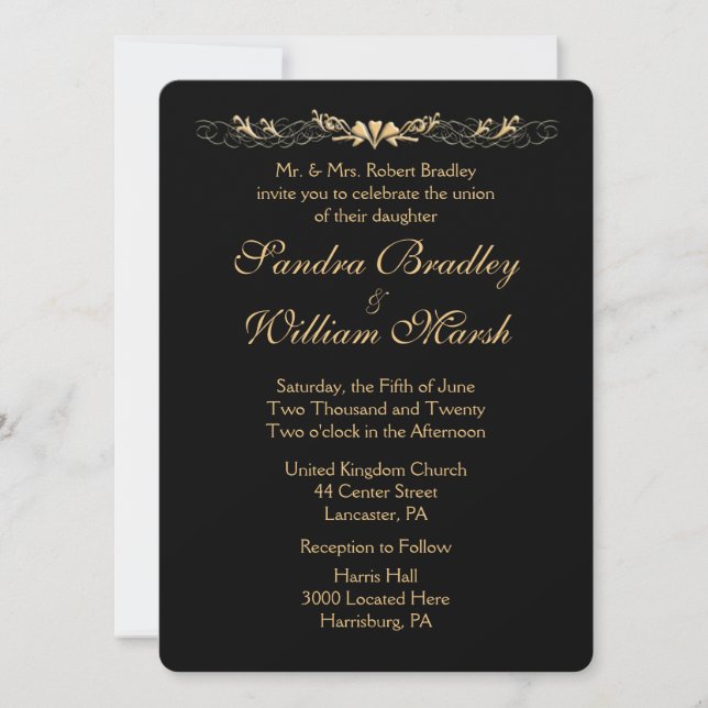 Invitación Boda negro y oro (Anverso)