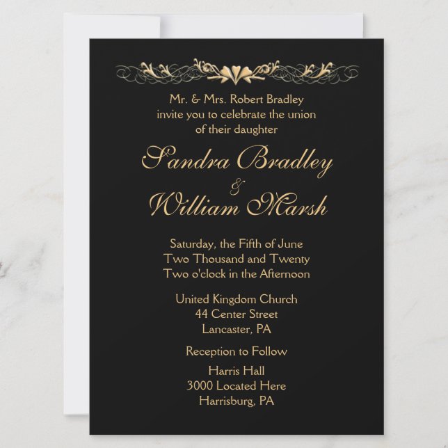 Invitación Boda negro y oro (Anverso)