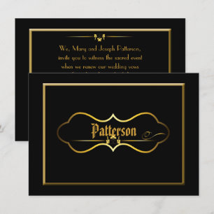 Invitación Boda negro y oro promete renovación