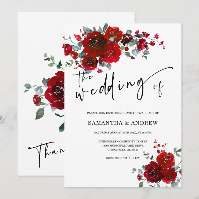 Invitación Boda Negro y Rojo (Anverso / Reverso)