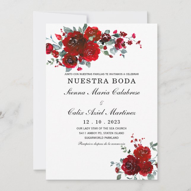 Invitación Boda Negro y Rojo (Anverso)