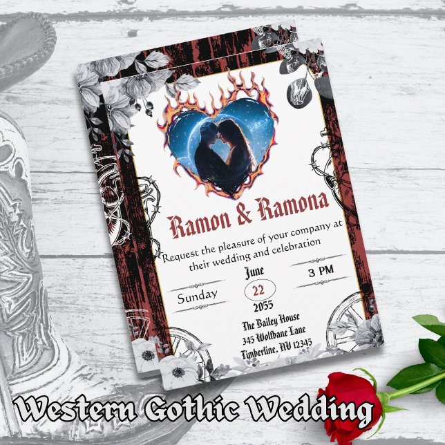 Invitación Boda negro y rojo gótico occidental (Subido por el creador)