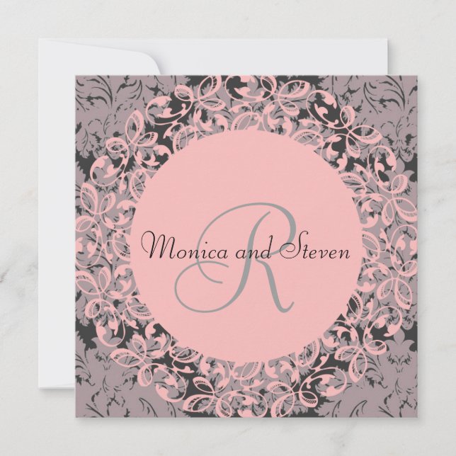 Invitación Boda negro y rosa vintage (Anverso)