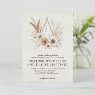 Invitación Boda Neutral Boho Floral