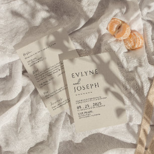 Invitación Boda neutral de Boho negro y beige de doble cara