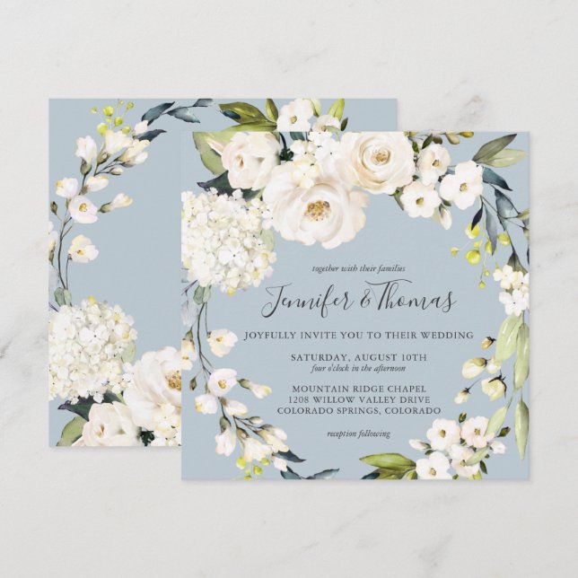 Invitación Boda Neutral de la Cuadrada Azul (Anverso / Reverso)