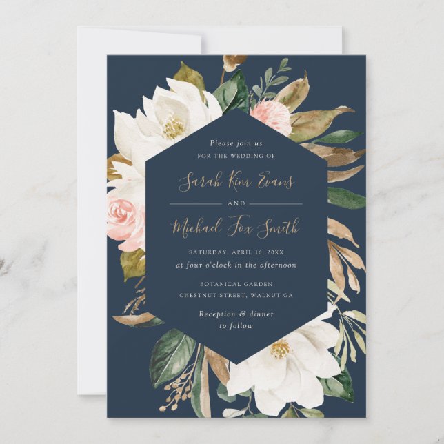 Invitación Boda neutral de la Marina Rubor de Magnolia con el (Anverso)