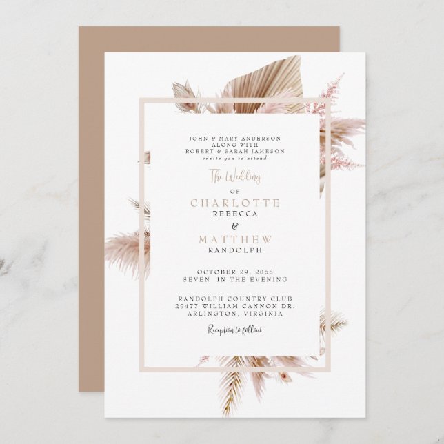 Invitación Boda Neutral de Pampas (Anverso / Reverso)