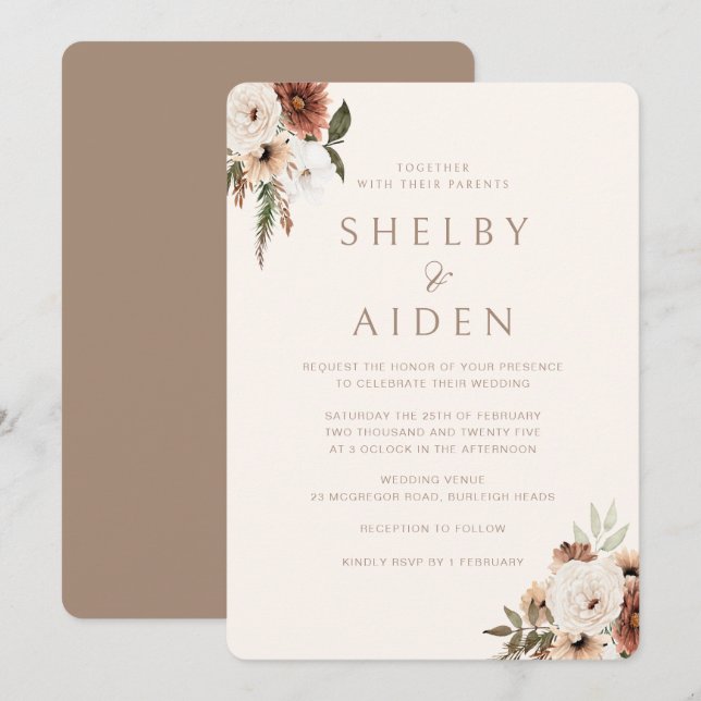 Invitación Boda Neutral Minimalista beige bohemio (Anverso / Reverso)