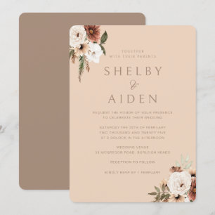 Invitación Boda Neutral Minimalista Floral Boho Beige