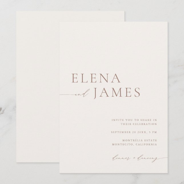 Invitación Boda Neutral Moderno de Marfil y Mocha (Anverso / Reverso)