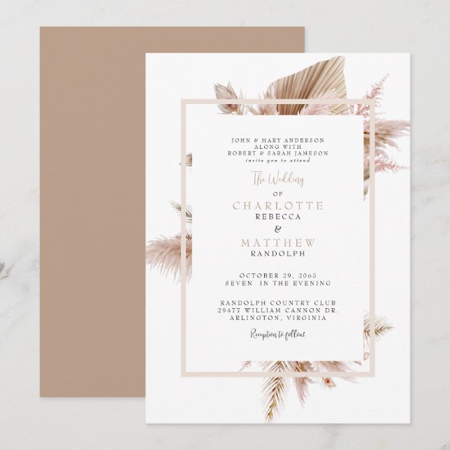 Invitación Boda Neutral Pampas  (Anverso / Reverso)