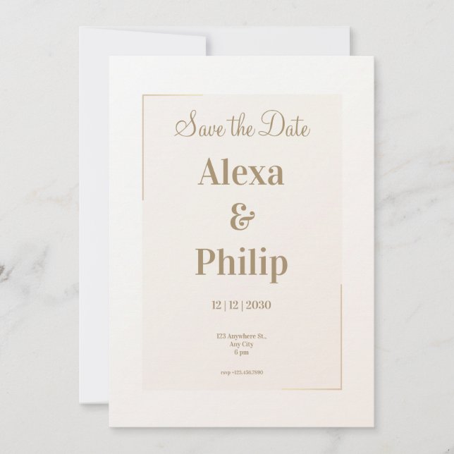 Invitación Boda neutro de color beige mínimo (Anverso)