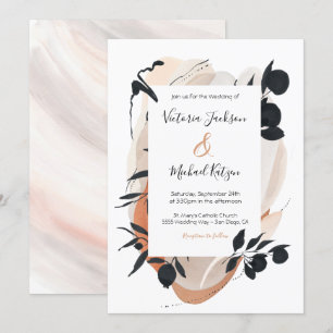 Invitación Boda neutro de tinta y acuarela asiática moderna