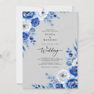 Invitación Boda nevada con acuarela azul real