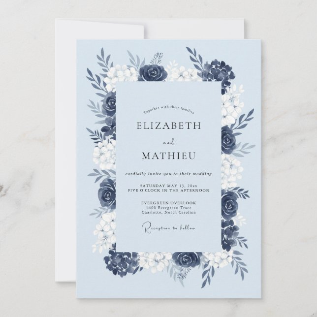 Invitación Boda nevada de azul marino (Anverso)