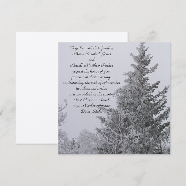Invitación Boda nevada del pino del invierno (Anverso / Reverso)