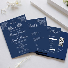 Invitación Boda Nikah islámico floral azul medianoche