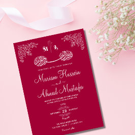Invitación Boda Nikah islámico floral roja magenta