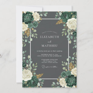 Invitación Boda Noble Bosque Gris Carbón