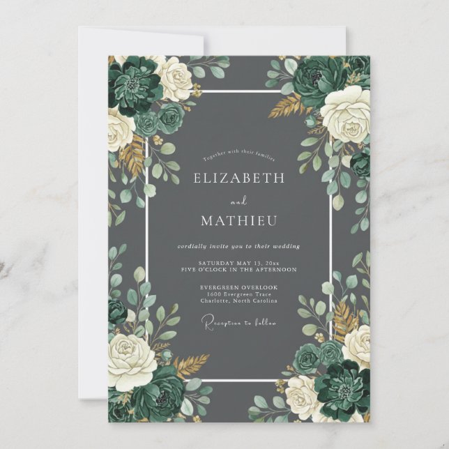 Invitación Boda Noble Bosque Gris Carbón (Anverso)