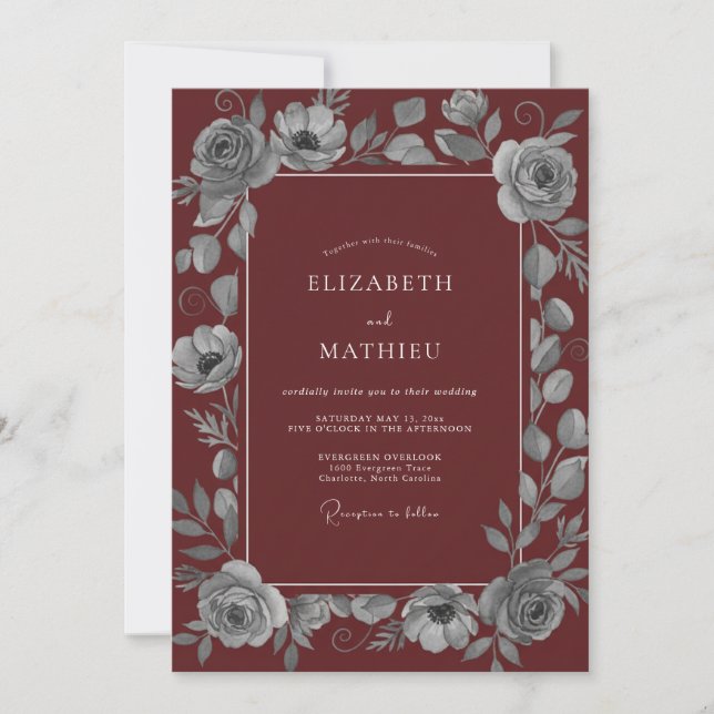 Invitación Boda Noble Invernal Granate (Anverso)