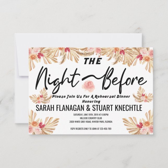 Invitación Boda Noche Antes, Pampas Grass Boho (Anverso)
