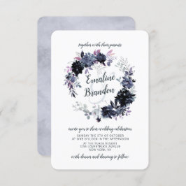 Invitación Boda Noctural Floral Dusty Blue Wreath