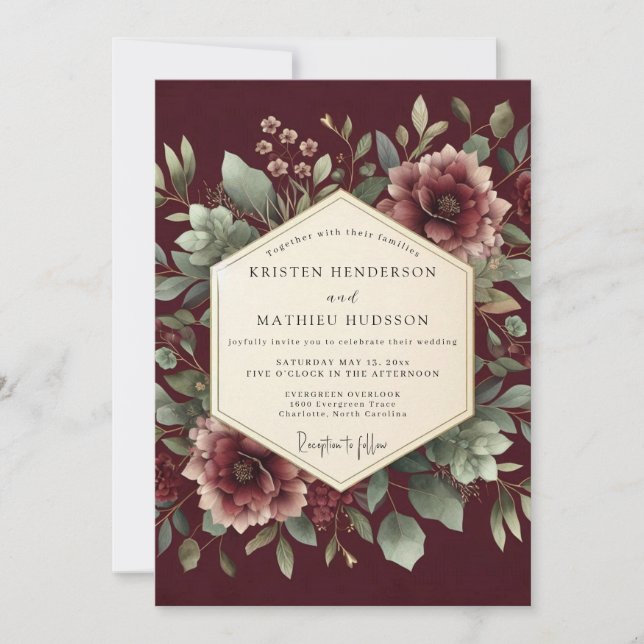 Invitación Boda Nocturna Botánica de Borgoña (Anverso)