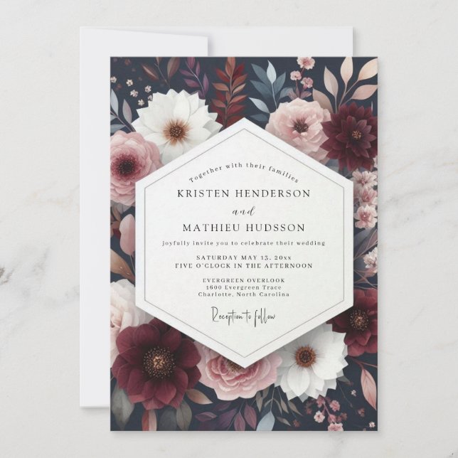 Invitación Boda Nocturna Burgundy Blush (Anverso)