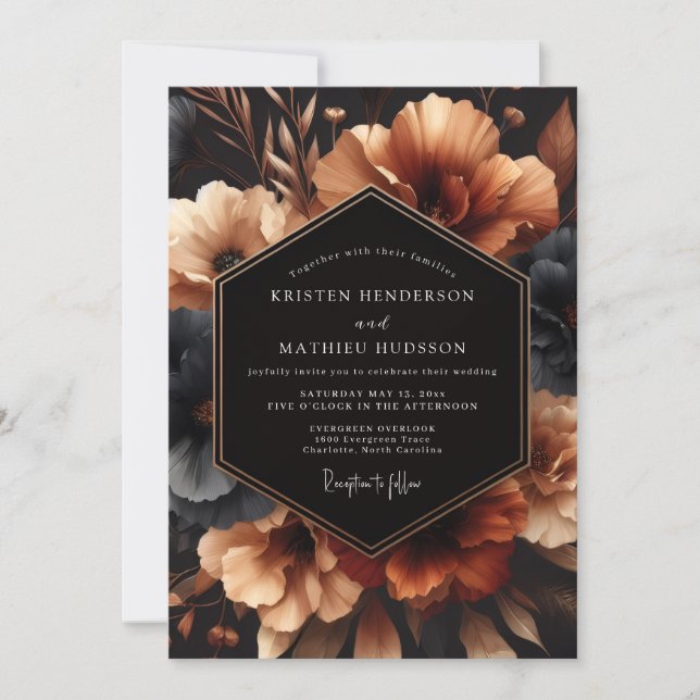 Invitación Boda Nocturna Carbón Ámbar (Anverso)
