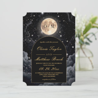 Invitación Boda Nocturna Celestial con Estrellas y Luna
