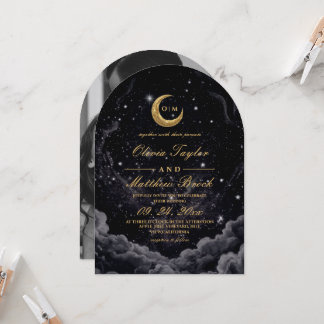 Invitación Boda Nocturna Celestial de Luna Estrellada