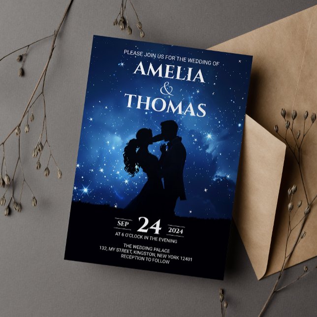 Invitación Boda Nocturna Celestial de Pareja Romántica (Subido por el creador)