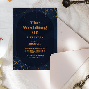 Invitación Boda Nocturna con Brillo de Plata y Azul Marino
