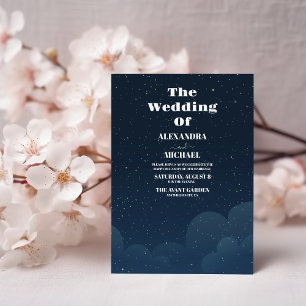 Invitación Boda Nocturna con Brillo de Plata y Azul Marino